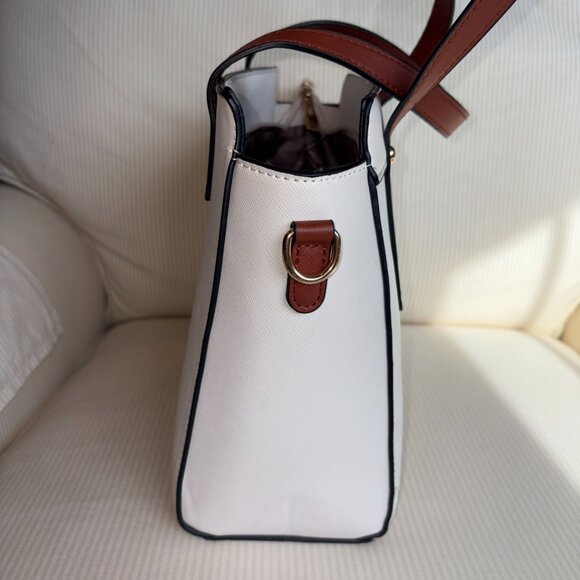 Montana West 2 Piece Handbag Set- Matching Tote Bag Purse/Satchel Cream & Brown - Picture 5 of 16